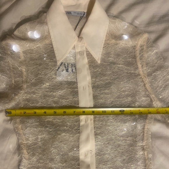 Zara Sequin Button Down semi sheer Cream Shirt Top sz.XS - Picture 16 of 16